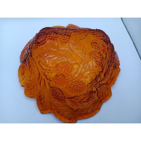 2) Vintage Amber Carnival Glass Candy Dish / Bowls Leaves & Berries Solid Amber - Picture 6 of 9